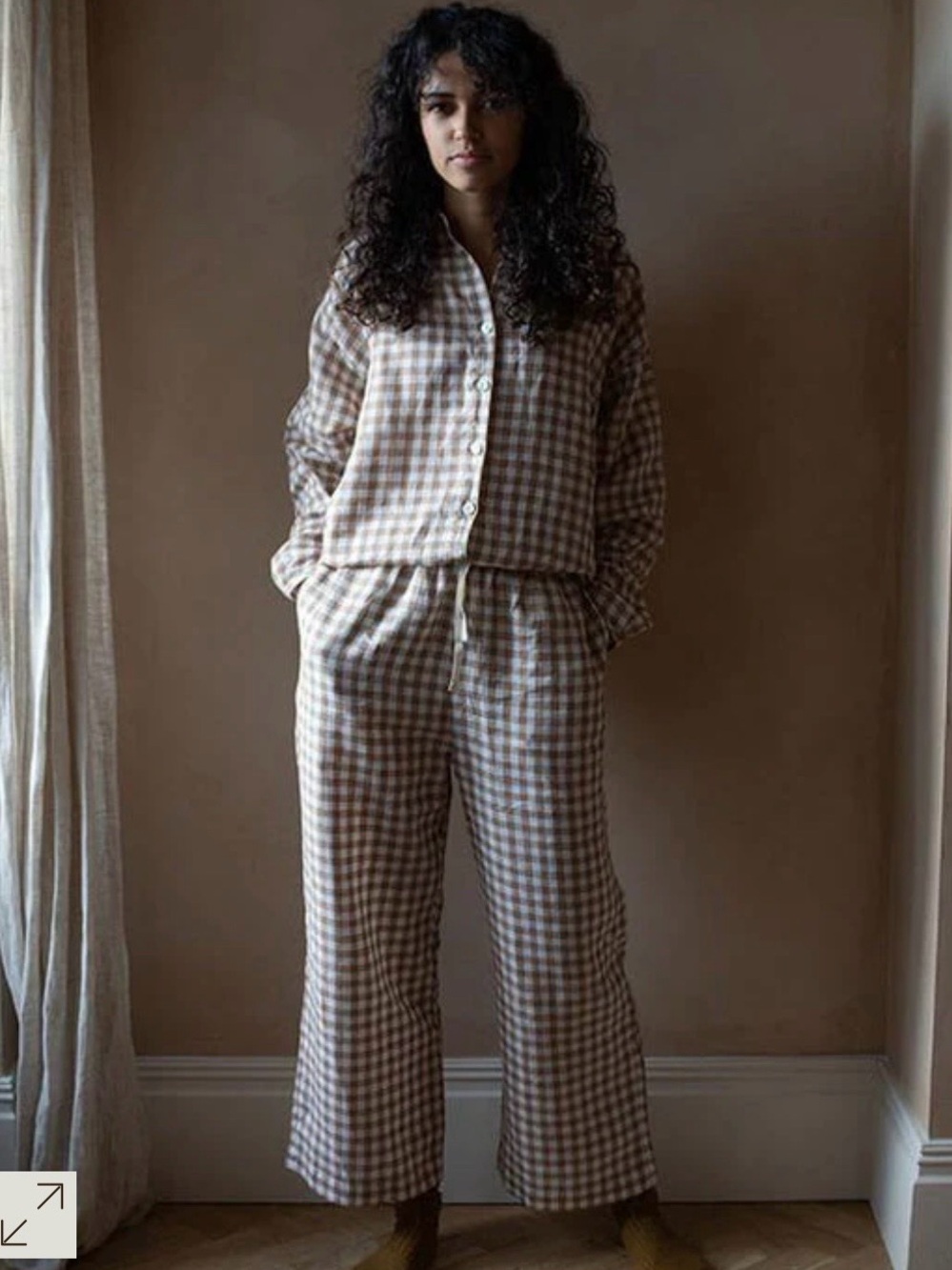 Wide-Leg Gingham organic linen Pants